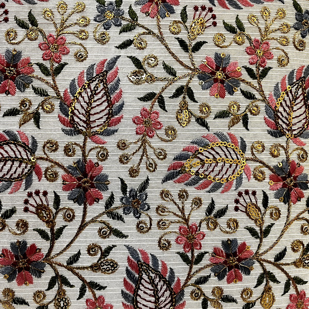 Close-up of the tropical leaf embroidery
