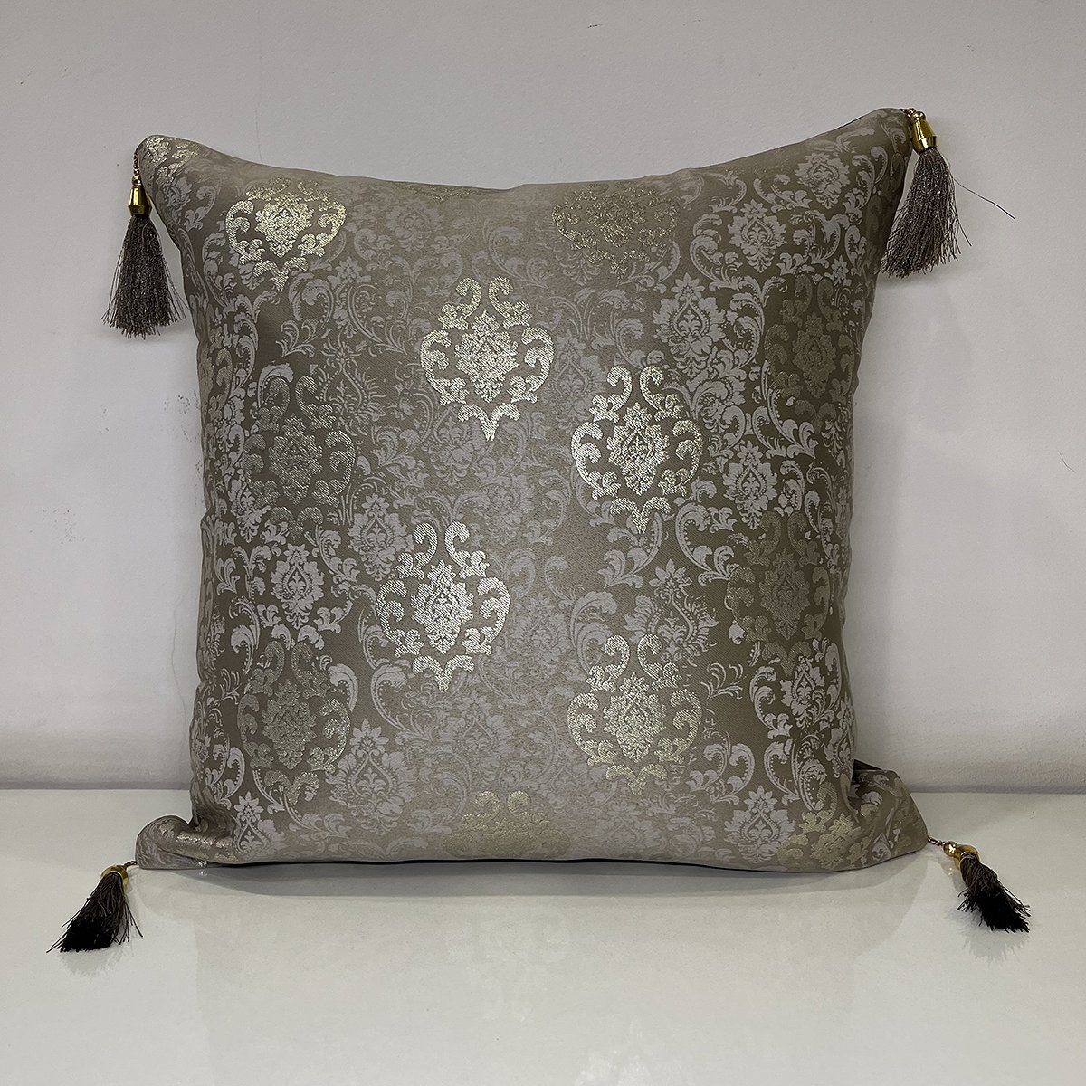 French Tussle cushion cover in brown, front view