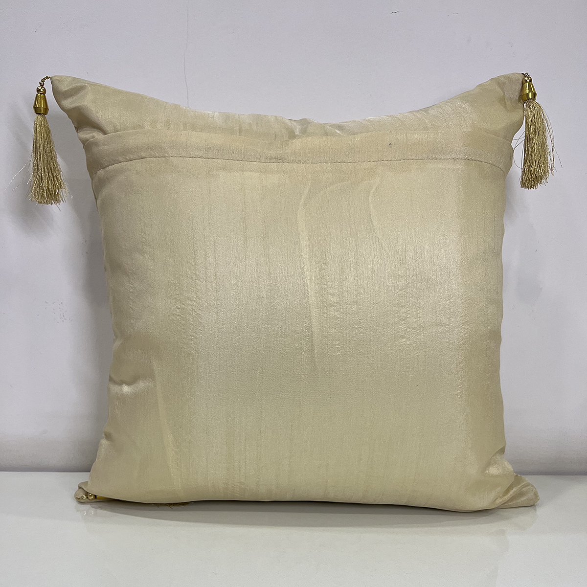 French Tussle cushion cover in cream, back view