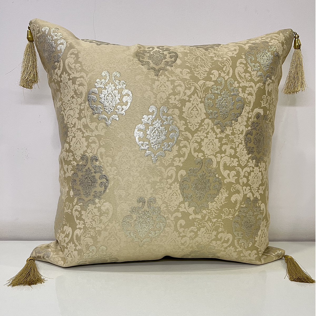 French Tussle cushion cover in cream, front view