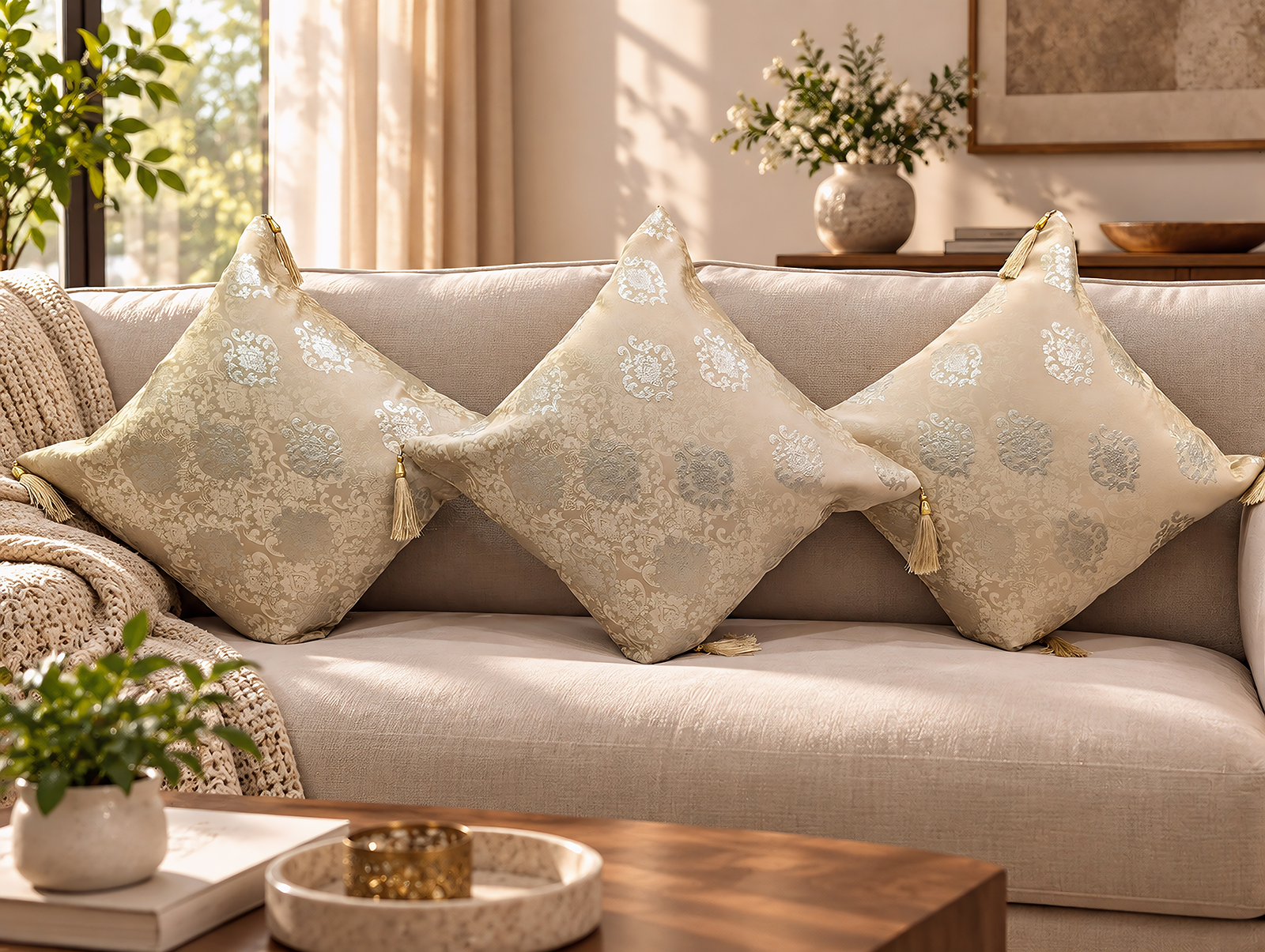 Artisanal Indian handloom textiles - Damask Cushion Cover